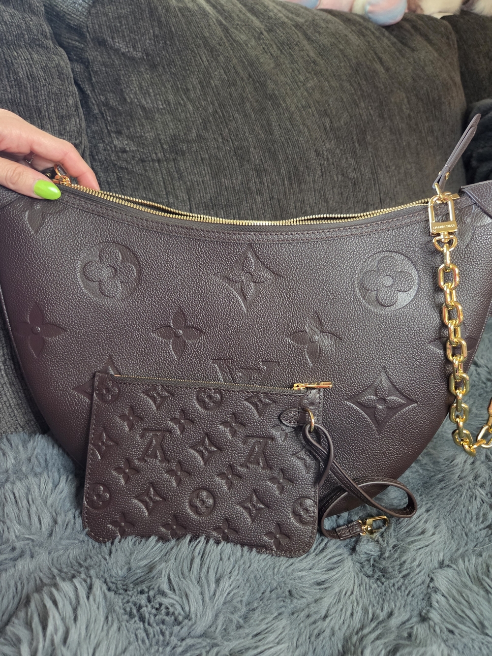 Chocolate Brown Embossed Crescent Shoulder Bag - Picture 8 of 10